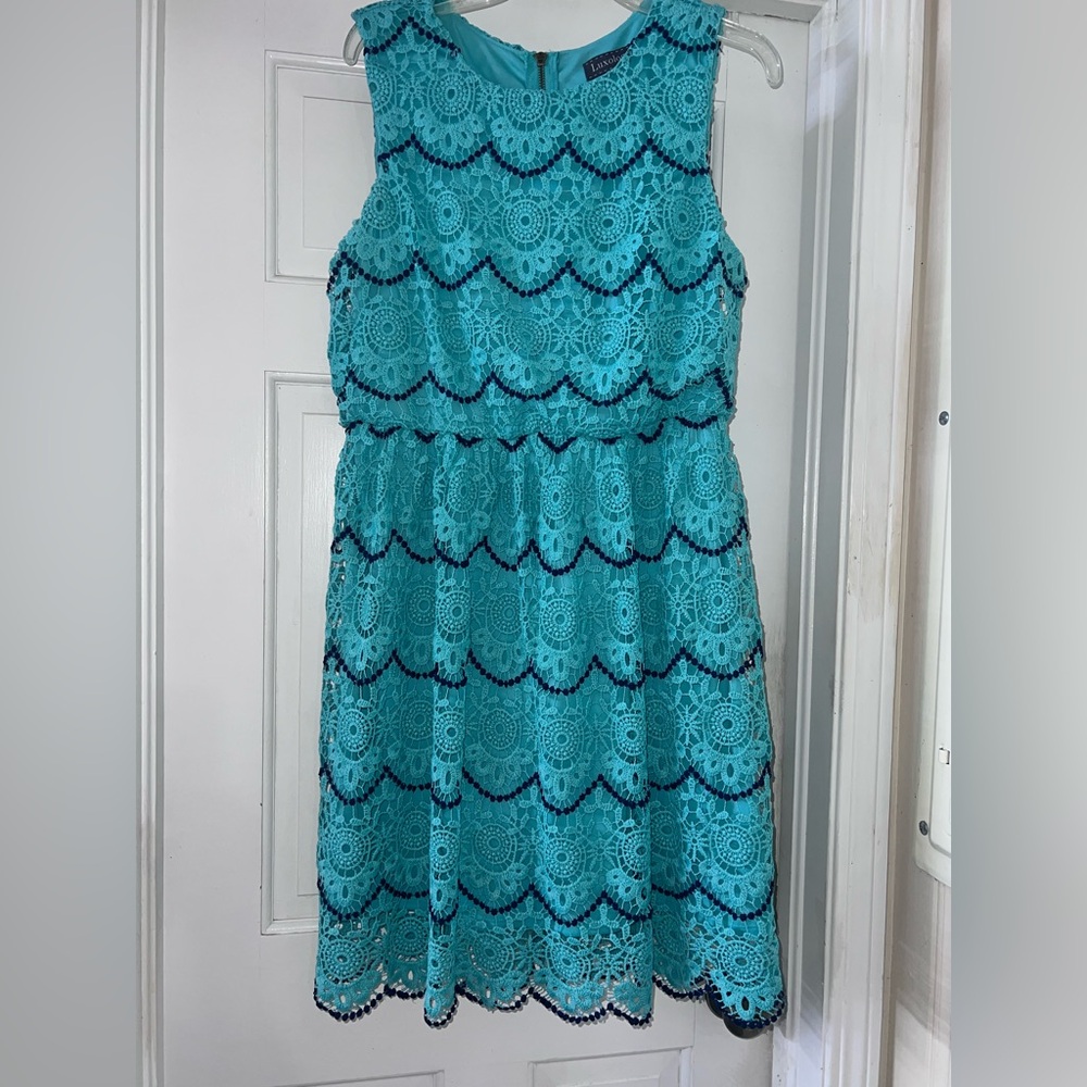 Luxology Blue Tiered Halter Mini Dress